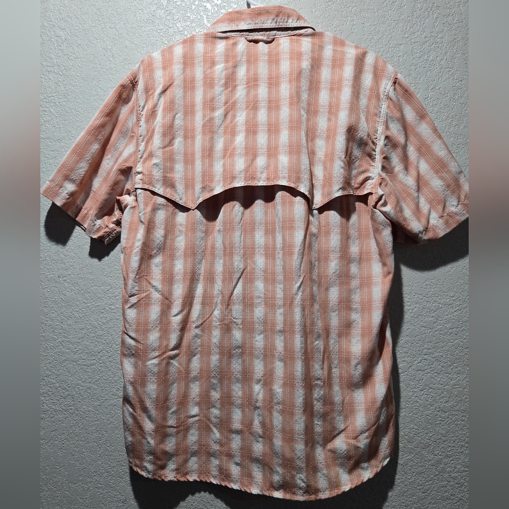 Simms Men's Peach and White Plaid Casual Shirt - Picture 6 of 6